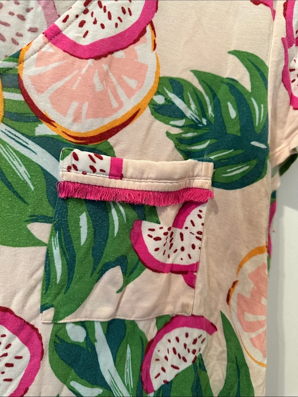 Soma Cream Pink Tropical Fruit Short Sleeve Pajama Set